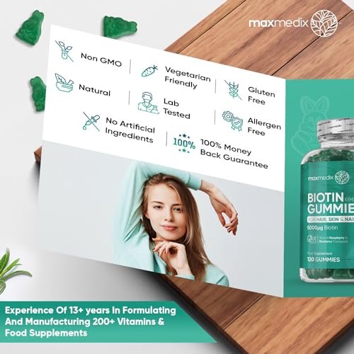 Biotin Gummies 5000mcg - with Vitamin A, B, C, D, E & Selenium – 120 Hair Nails and Skin maxmedix Au supplements