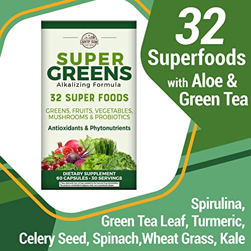 COUNTRY FARMS Super Greens Vegicaps, 32 Super Foods, Whole Food Supplement COUNTRY FARMS Au supplements