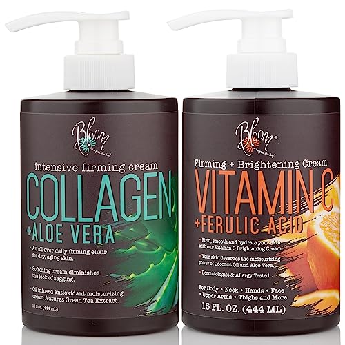 BLOOM Vitamin C Cream + Collagen Cream Body Lotion & Face Moisturizer 2PC Skincare BLOOM IT'S A GREAT SKIN DAY! Au supplements