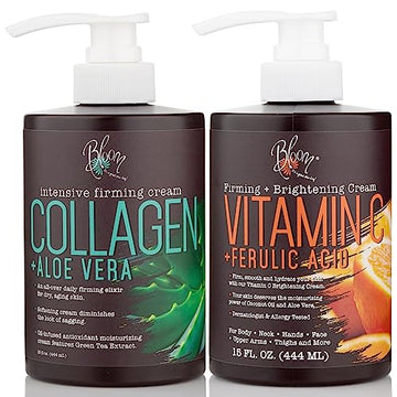BLOOM Vitamin C Cream + Collagen Cream Body Lotion & Face Moisturizer 2PC Skincare BLOOM IT'S A GREAT SKIN DAY! Au supplements