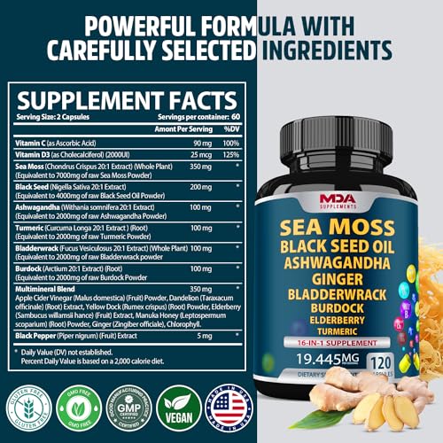 Sea Moss Black Seed Oil Ashwagandha Ginger - Multimineral Sea Moss Capsules MDA Supplements Au supplements