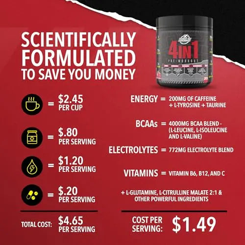 High IQ Nutrition 4 in 1 Lychee Flavored Pre Workout Powder 200mg Caffeine | Energy, Focus High IQ Nutrition uk supplements