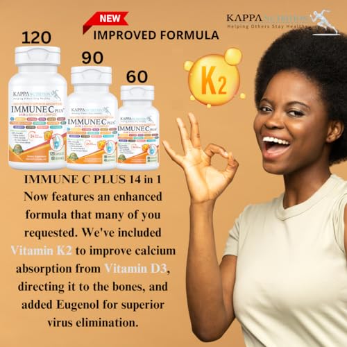 Quercetin 1,000mg, Vitamin C 1,000mg, Zinc 50mg, Vitamin D3 5,000iu, Selenium, Copper, Acerola, Ginger, Rutin, Bitter Orange, Rose Hips, Echinacea, Immune C Plus, 14 in 1 Immune C Plus (120 Count) KAPPA NUTRITION Au supplements