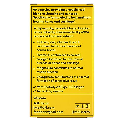Vitl Bone & Joint Supplement - 60 Capsules - with Calcium, Manganese, Hydrolysed Type II Collagen & Turmeric - Maintenance for Joints, Bones VITL Au supplements