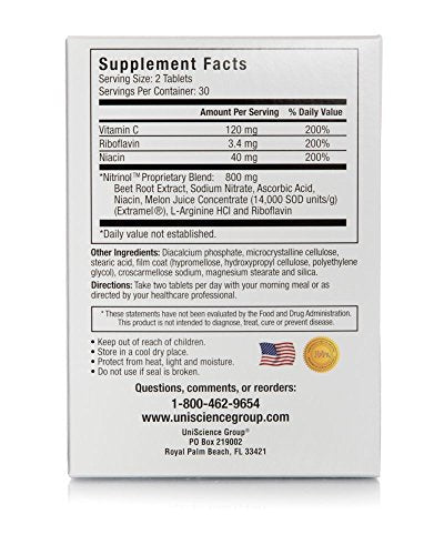 UniScience Group Nitrinol, Natural Nitric Oxide Booster with Beetroot Extract, 60 Tablets UniScience Group Au supplements