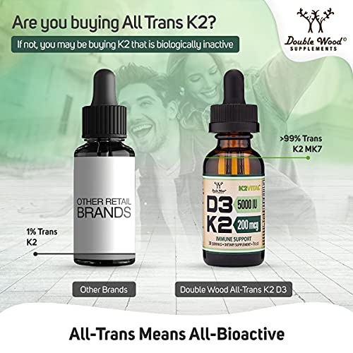 Vitamin D3 K2 5,000 IU Liquid Drops (5,000 IU of D3 and 200mcg of 99.9% All-Trans Double Wood Supplements Au supplements