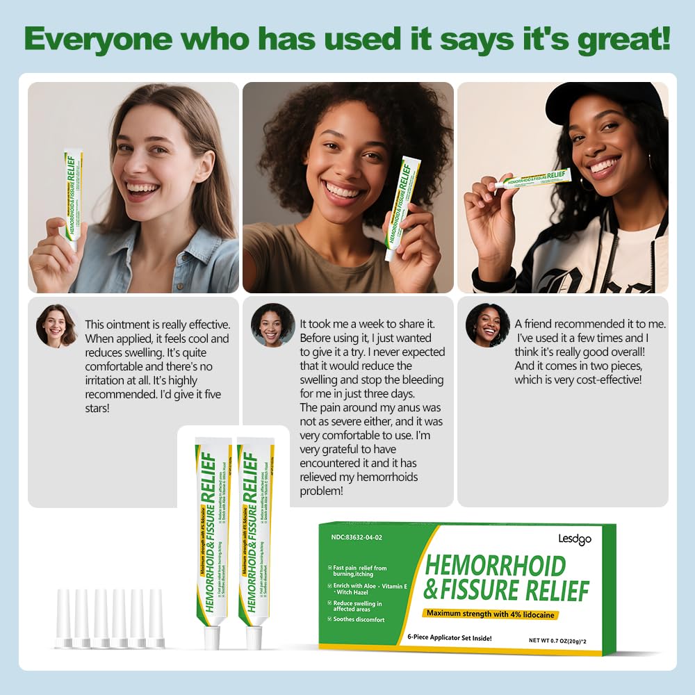 Lesdgo Hemorrhoidal Ointment(2 Pack),Hemorrhoid and Fissure Cream Witch Hazel Maximum Strength Pain Relief,for Itching and Swelling Lesdgo Au supplements