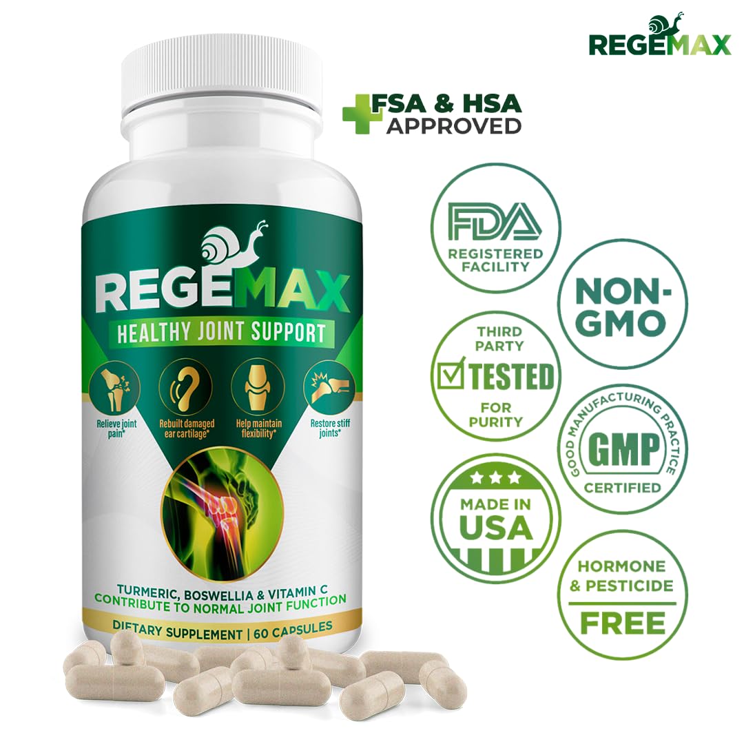 AURA VITAMINS REGEMAX regenerates and Helps Alleviate Joint discomfort Supplement, Snail Protein, Boswellia Serrata, and Turmeric – 60 Caps. (2) AURA VITAMINS Au supplements