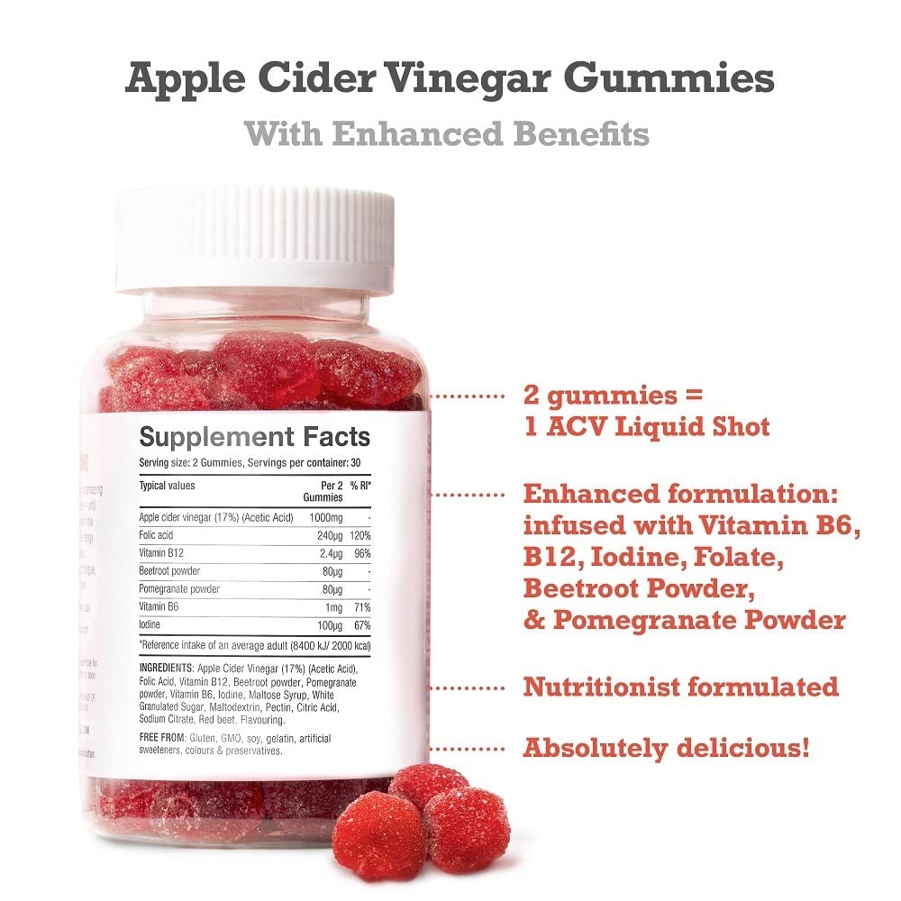 Apple Cider Vinegar Gummies with The Mother 1000mg Enhanced with Vitamin B12 & Folic Free Soul Au supplements