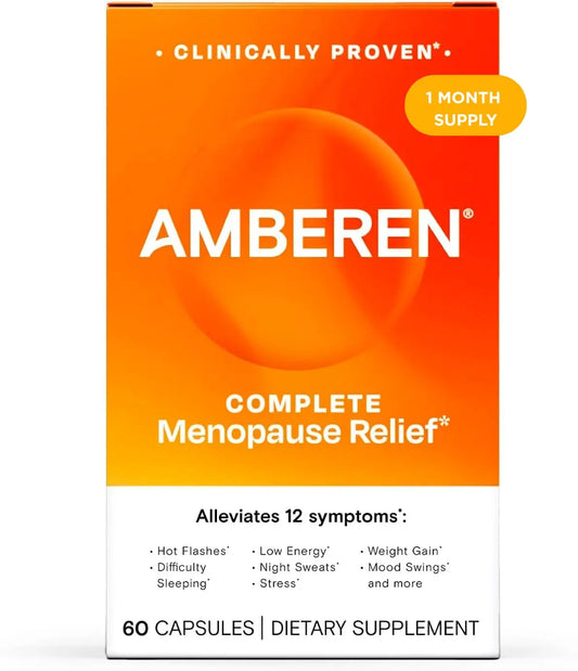 Amberen Menopause Supplement for Women, 60 Capsules, Clinically Proven, Helps Support Hormone Balance, Helps Relieve 12 Menopause Symptoms: Hot Flashes, Night Sweats, Mood Swings and More AmberenAU supplements