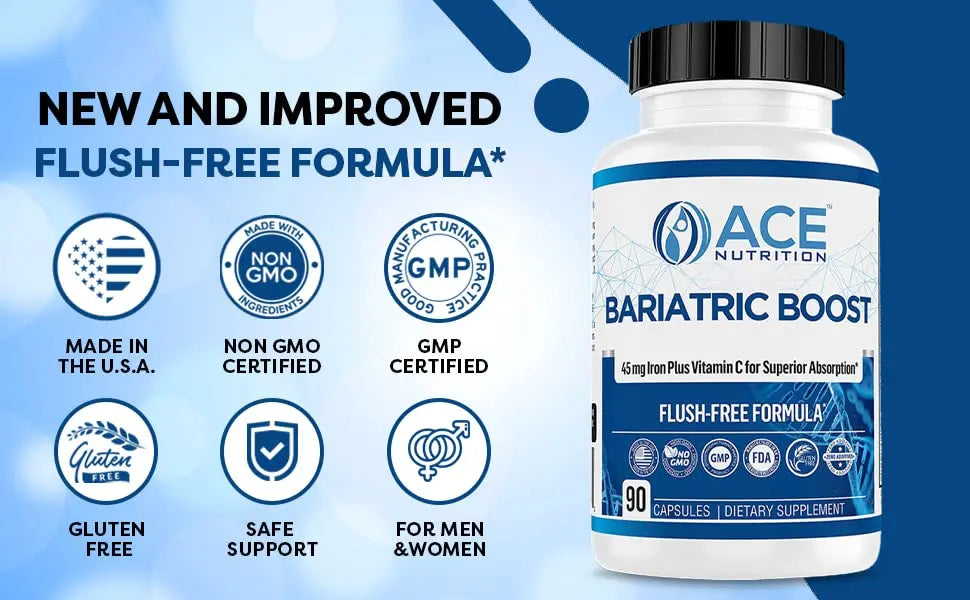 Bariatric Boost One-A-Day Multivitamin 90 Day Supply with 45mg Iron Post Gastric Bypass Sleeve Surgery | Non-GMO, Gluten Free, Bariatric Multivitamin Made in USA | ACE NUTRITION Au supplements