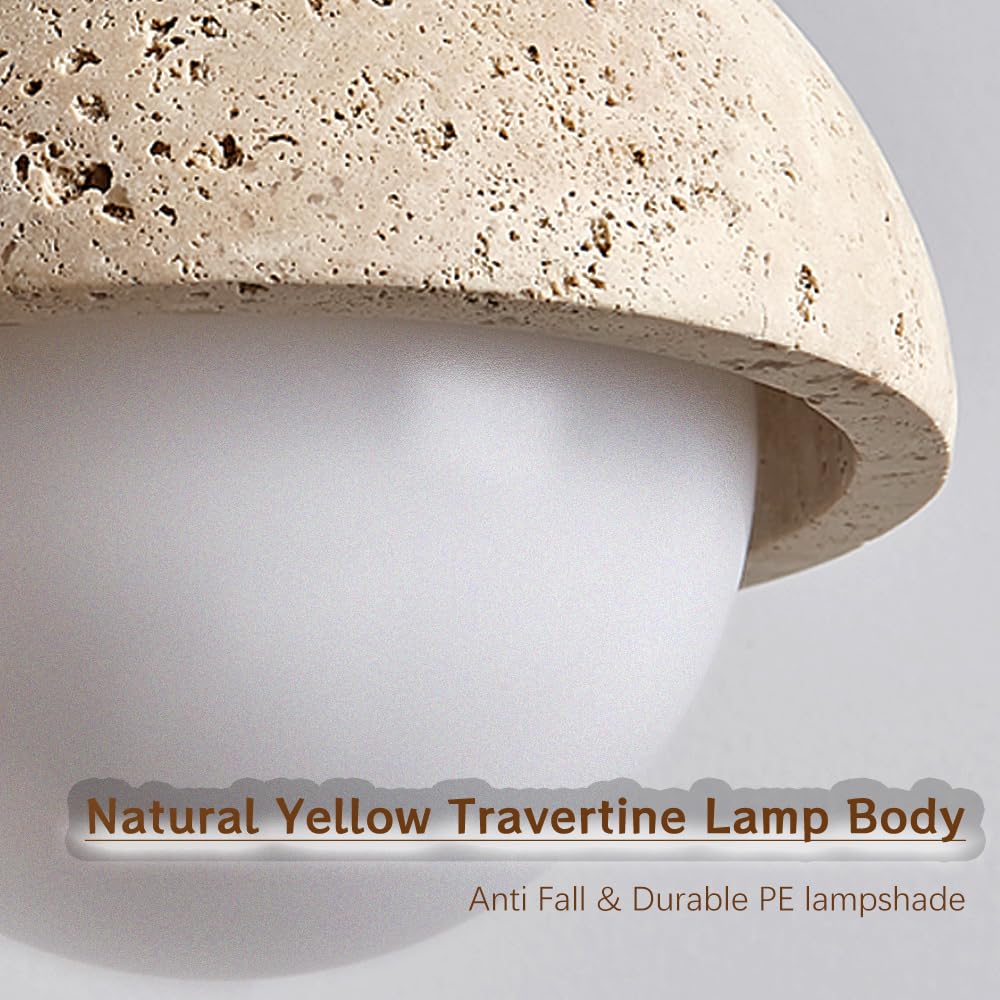 Spherical Wabi Sabi Pendant Light Natural Stone Retro Japanese Style Yellow Travertine Pendant Lighting Vintage Mini Wood Nordic Hanging Light for Kitchen Island Dining Room Bedroom Hallway Bedside OROILUPU Au supplements