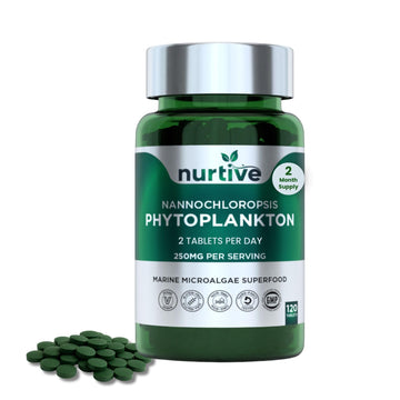 NURTIVE Nannochloropsis Phytoplankton Tablets – 250mg per Serving – Vegan, Gluten-Free, Non-GMO, No Fillers – Third-Party Tested, GMP Certified – 2 Tablets/Day for 2 Month, 120 Tablets/Bottle NURTIVE Au supplements