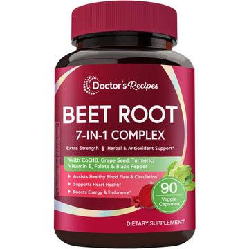 Doctor's Recipes Beet Root Capsules, 20:1 Extract with Grape Seed, CoQ10, Turmeric, Black Pepper for Enhanced Absorption, Supports Heart, Circulation, Energy & Nitric Oxide, Non-GMO, 90 Veg Caps Doctor's Recipes Au supplements