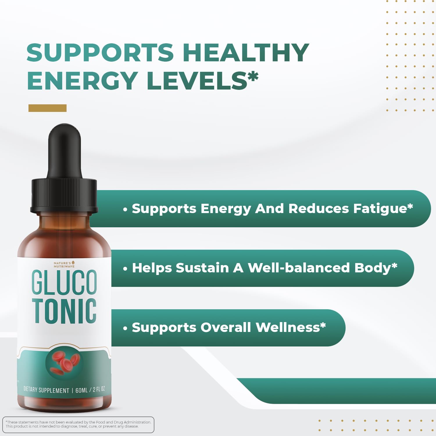 Nature’s NutriWave GlucoTonic – Liquid Formula with Chromium & Herbal Extracts – Natural Flavor – Non-GMO – 60ml, 2FL OZ, 60 Servings, 1 Month Supply Nature’s NutriWave Au supplements