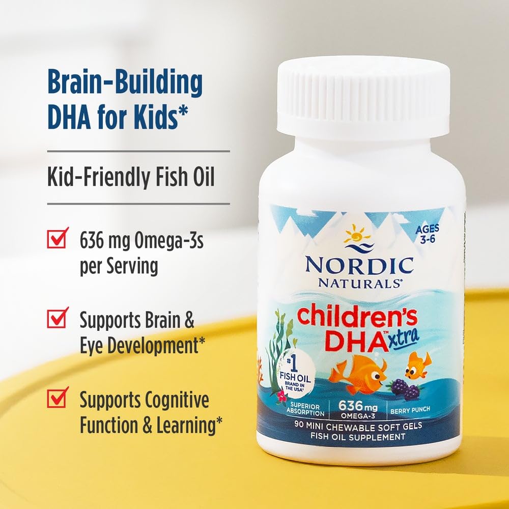 Nordic Naturals Children’s DHA Xtra, Berry Punch - 90 Mini Chewable Soft Gels for Kids - 636 mg Omega-3s EPA & DHA - Cognitive & Immune Function, Learning, Social Development - Non-GMO - 30 Servings Nordic Naturals Au supplements
