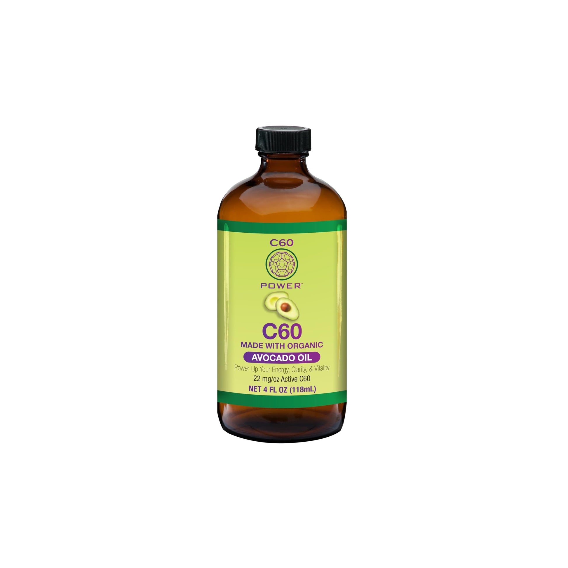 C60 Power C60 in Organic Avocado Oil - Natural Wellness & Antioxidant Support for Men & Women, 99.99% Pure Carbon Fullerenes, Promotes Energy, Mental Clarity, & Stamina - 4 fl oz Bottle C60 Purple Power Au supplements