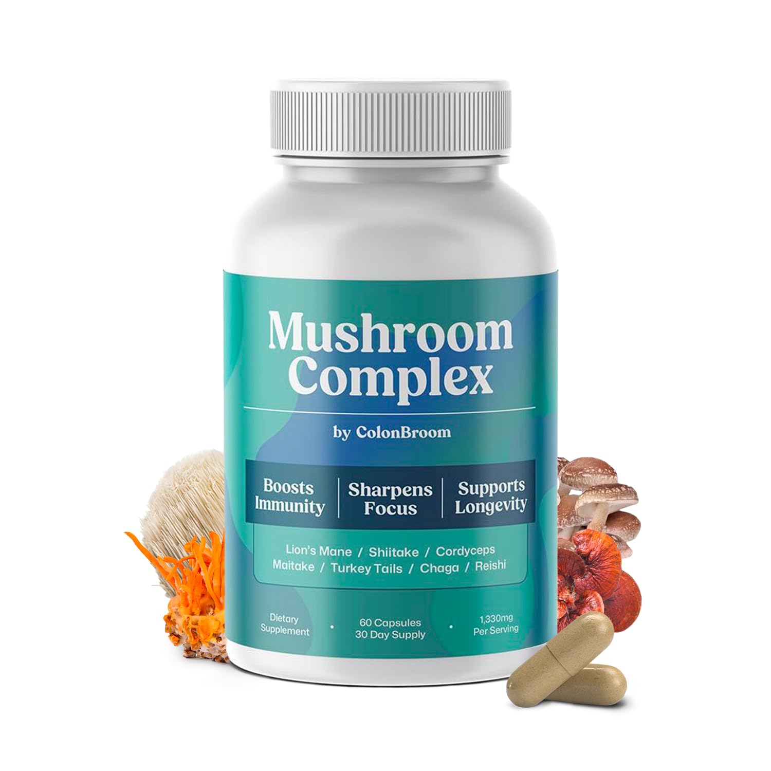 ColonBroom Mushroom Complex, Powerful Mushroom Blend with Cordyceps, Reishi, Shiitake, Lion’s Mane Extract for Energy, Immunity, Stress Relief & Cognitive Health - 60 Capsules, 30 Day Supply ColonBroom Au supplements