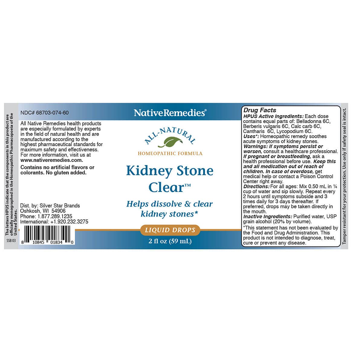 Native Remedies Kidney Stone Clear - Natural Homeopathic Formula Temporarily Helps Dissolve and Clear Kidney Stones - Relieves Pain, Nausea and Vomiting - 59 mL Native Remedies Au supplements