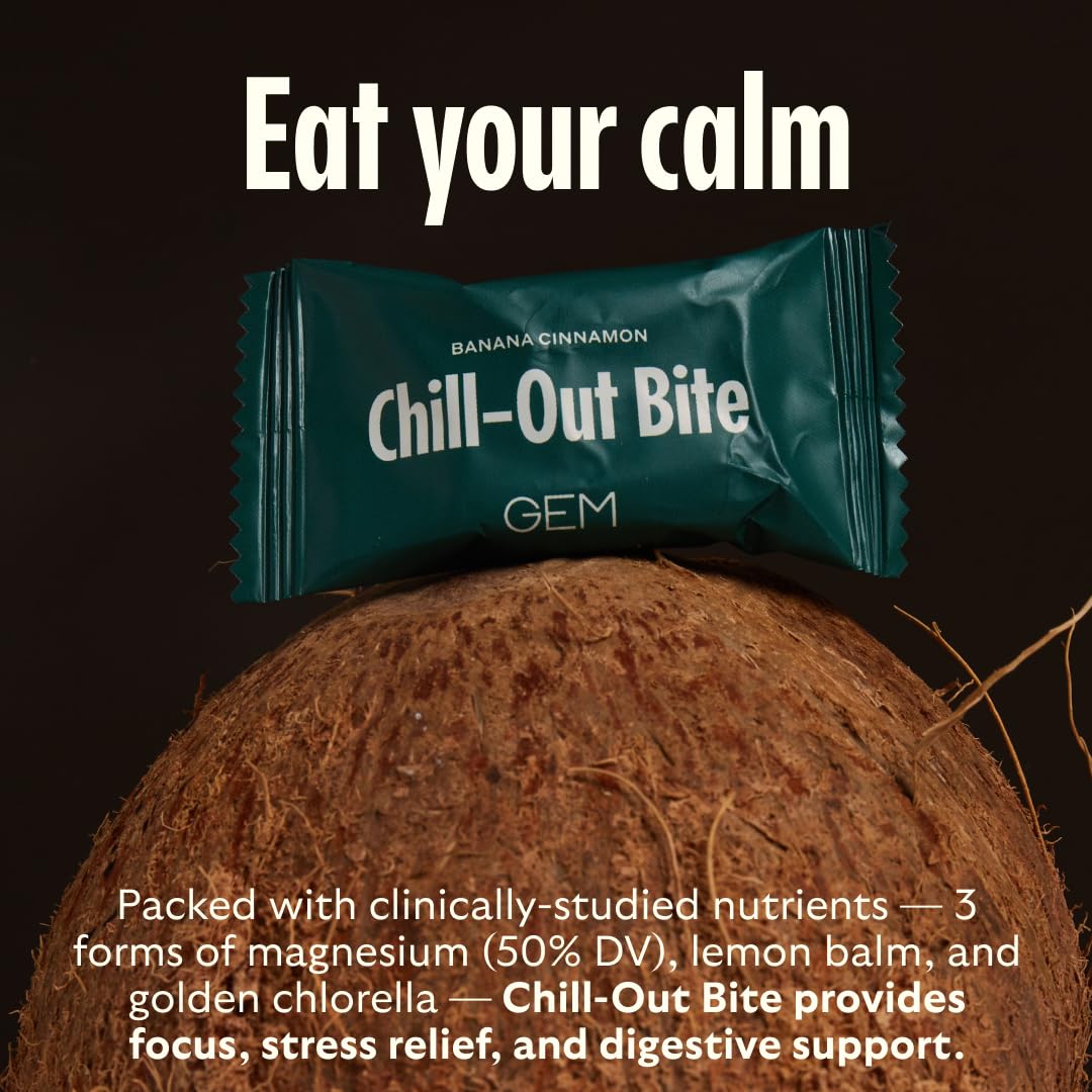 GEM Calm Bite | Supports Calm Mind & Clarity | Magnesium L-Threonate, Golden Chlorella, Lemon Balm | Holistic Non-Habit Forming | Gluten Free, Soy Free, Banana Cinnamon (7 Count) GEM Au supplements