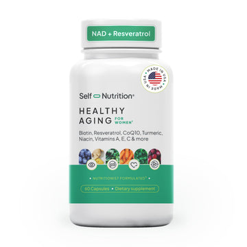 SELF NUTRITION NAD+ Resveratrol Supplement for Women – Healthy Aging Formula with CoQ10, Biotin, Turmeric & Vitamins A, C, E – Supports Energy, Skin & Longevity – 60 Capsules. Made in USA. SELF NUTRITION Au supplements