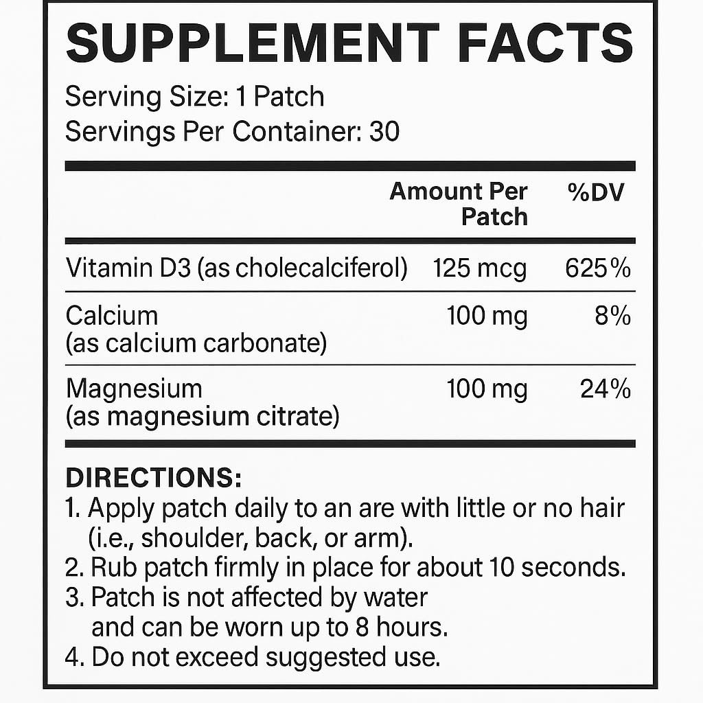 Bariatric Guru VitaBoost Supplement Patch — Vitamin D3, K2, Magnesium & Calcium Citrate Transdermal Topical Patch for Bone, Muscle & Immune Support — 30 Patches Bariatric Guru Au supplements