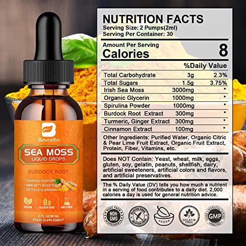 B BEWORTHS Sea Moss Liquid Drops - Organic Irish Sea Moss Raw Gel with Burdock Root B BEWORTHS Au supplements