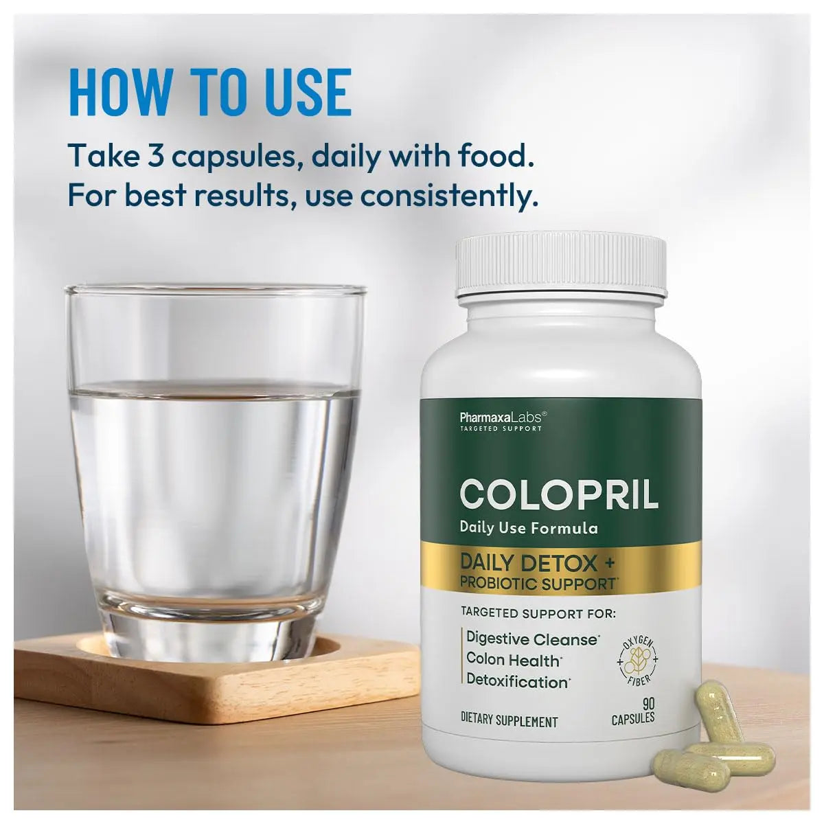 Colopril Colon Cleanse Dietary Supplement - Supports Cleansing of Bowels & Digestive Tract - Eases Constipation - Ginger Root, Lactobacillus, Psyllium Husk & Magnesium Oxide - 90 Capsules (Pack of 1) Colopril Au supplements