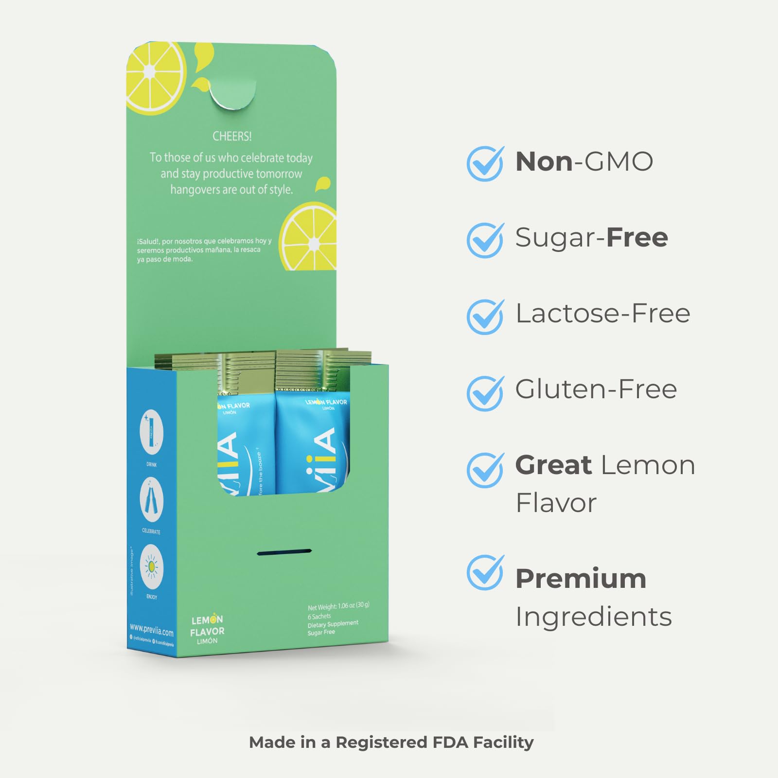 Previia – Pre-Drink Supplement | Nutrients Before Social Drinking | Cysteine, Choline, B-Complex, Magnesium, VIT C | Lemon Flavor | Soluble Drink | 6 Doses | Feel Better After Drinking Previia Au supplements
