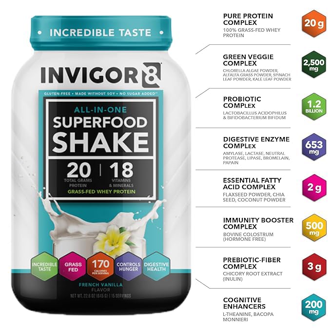 INVIGOR8 Superfood Grass Fed Whey Protein Isolate Shake French Vanilla Gluten-Free INVIGOR8 Au supplements