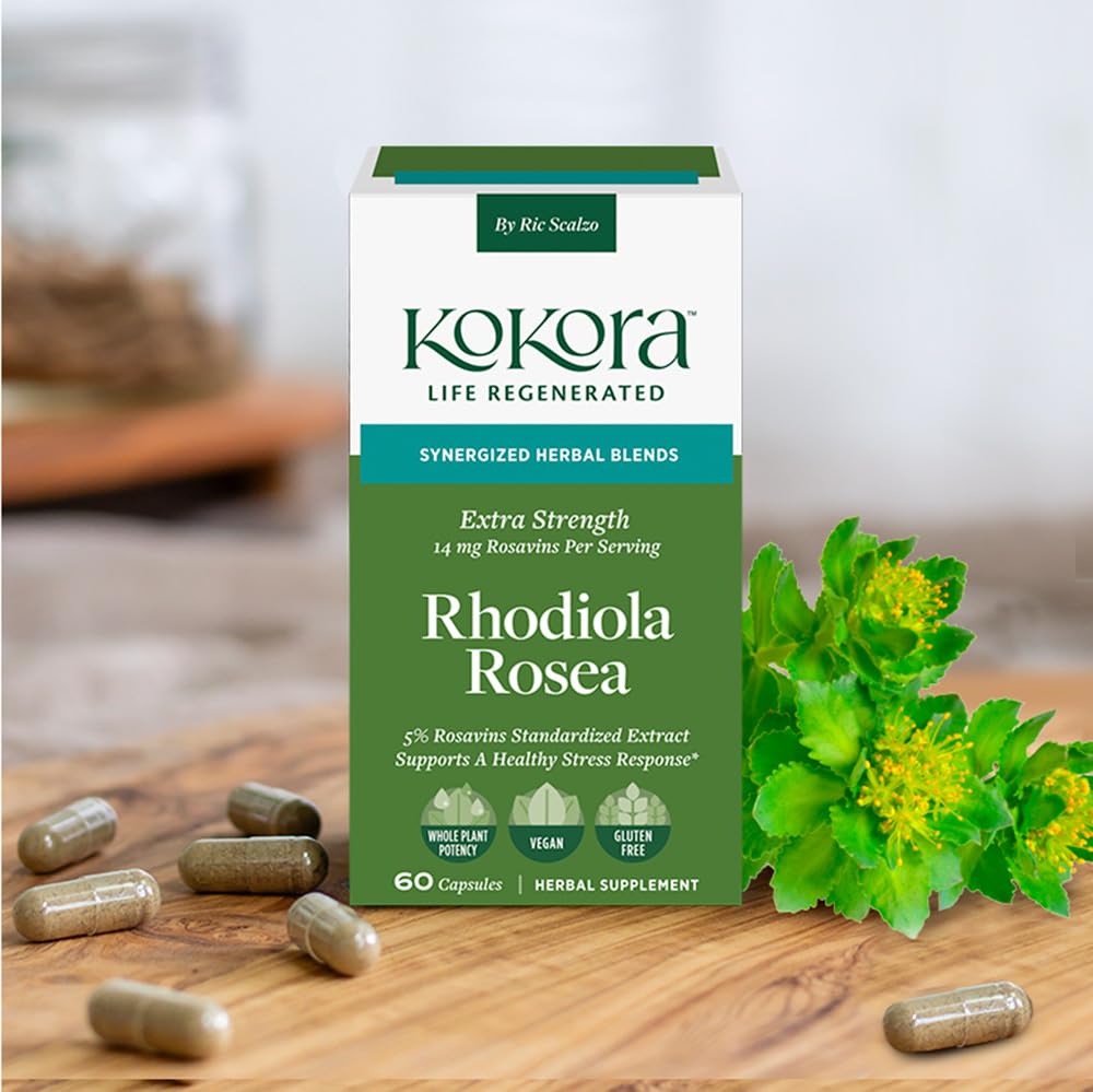 kokora Extra Strength Rhodiola Rosea – Stress Relief, Endurance & Promotes Mental & Physical Performance* - with Siberian Rhodiola, Rosavins, Organic Holy Basil - Vegan, Non-GMO - 60 Capsules kokora Au supplements