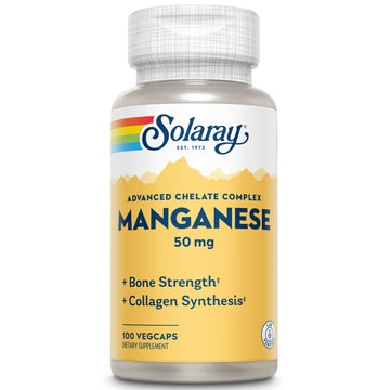 SOLARAY Manganese Supplement 50 mg - Essential Trace Minerals - Advanced Trace Mineral Supplements for Bone Strength and Bone Health Support - Lab Verified, 60-Day Guarantee, 100 Servings, 100 VegCaps SOLARAY Au supplements