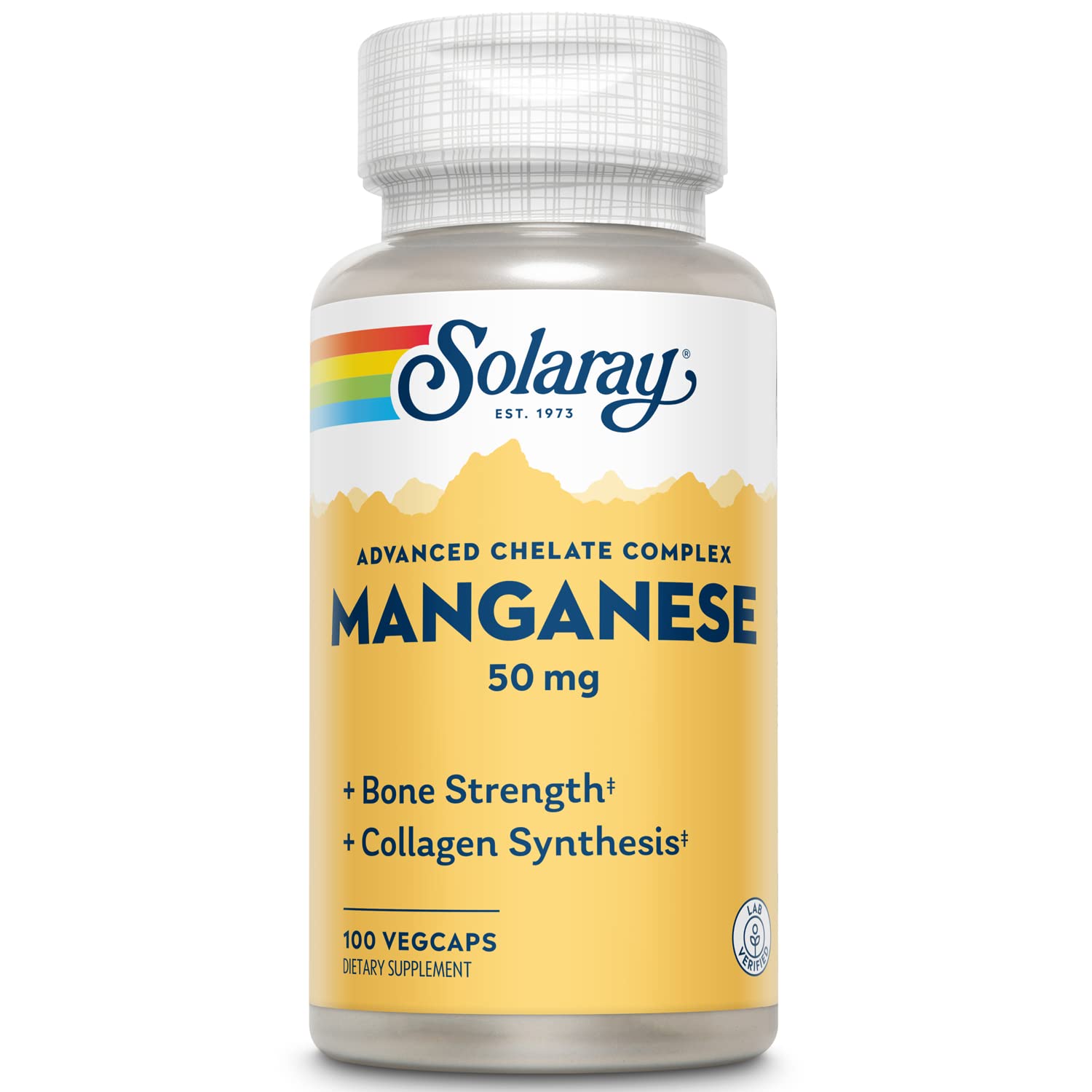 SOLARAY Manganese Supplement 50 mg - Essential Trace Minerals - Advanced Trace Mineral Supplements for Bone Strength and Bone Health Support - Lab Verified, 60-Day Guarantee, 100 Servings, 100 VegCaps SOLARAY Au supplements