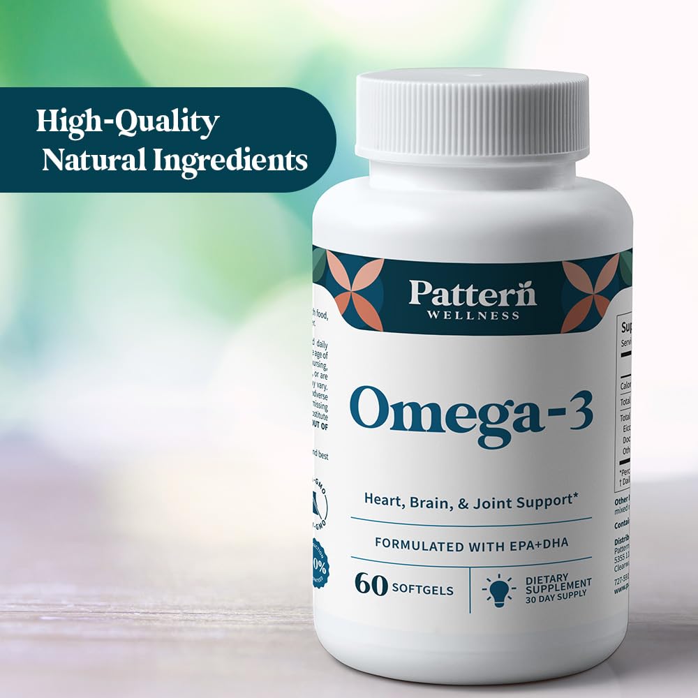 Pattern Wellness Omega 3 Softgels - Pure Fish Oil Formula - Helps Maintain Brain, Heart & Joint Health - 3rd Party Lab Tested - Non-GMO, Dairy-Free, Gluten-Free - 60 Softgels Pattern Wellness Au supplements