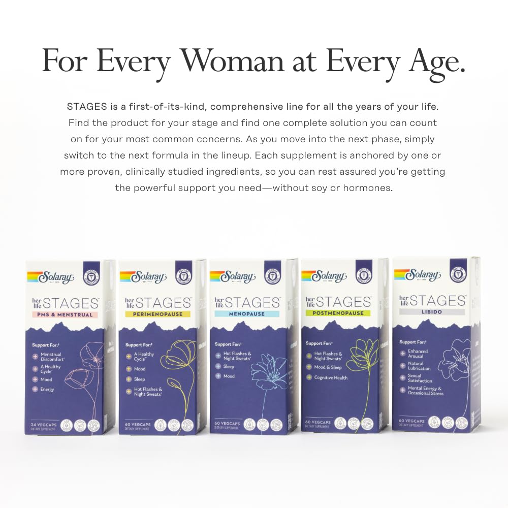 SOLARAY Postmenopause her Life Stages - Post Menopause Supplements for Women with Resveratrol - Vegan and Made Without Hormones - 60-Day Guarantee - Vegan, Lab Verified - 30 Servings, 60 VegCaps SOLARAY Au supplements