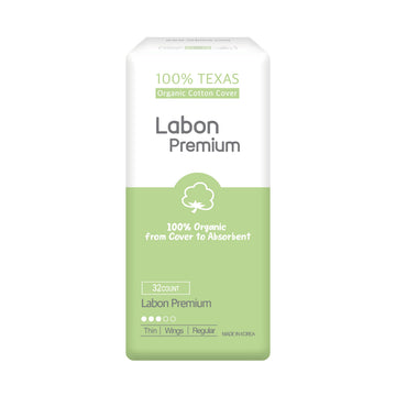 LABON Premium Vegan Organic Sanitary Pads (Regular, 25cm, 32 Counts) - 100% Organic Cotton Cover OCBON Au supplements