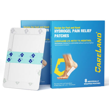 CARELAND Plantar Fasciitis Lidocaine Pain Patches with Hydrogel Technology- Waterproof with Sticky Border, 12 Hour Pain Relief - Contours to Your Foot - 16 Ct CARELAND Au supplements