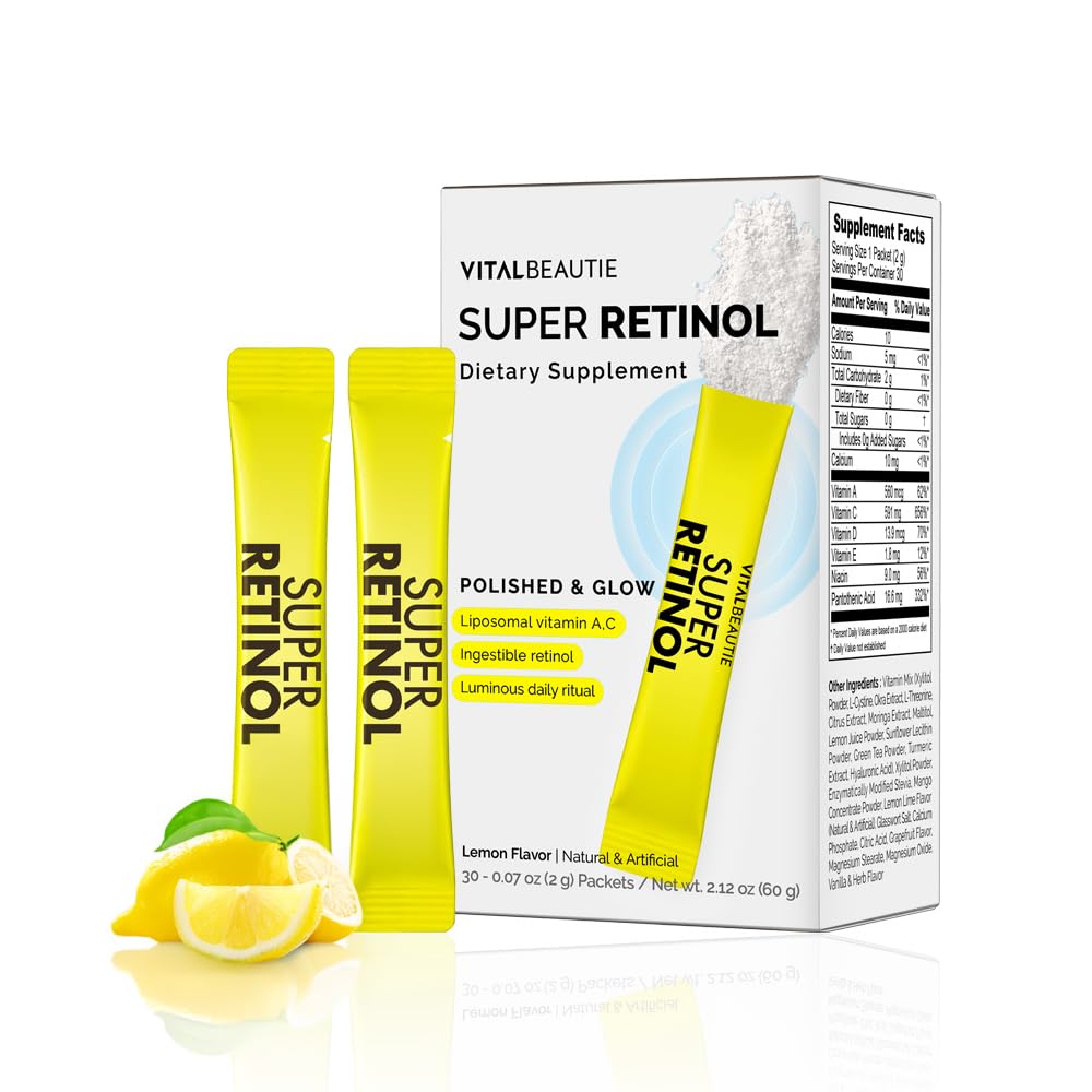 VITALBEAUTIE Super Retinol - Ingestible Liposomal Retinol & Vitamin C 1000mg Powder - Vegan K-Beauty Skin Supplement for Radiant Glass Skin & Tone, Dark Spot Care, 30 Packets VITALBEAUTIE Au supplements