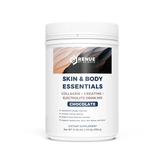 Renue By Science Skin & Body Essentials | Collagen Peptides Electrolytes Creatine & BCAA Powder | Collagen (12g) Creatine Monohydrate (4g) per Serving with Taurine & Glycine | Made in USA - Chocolate Renue By ScienceAU supplements