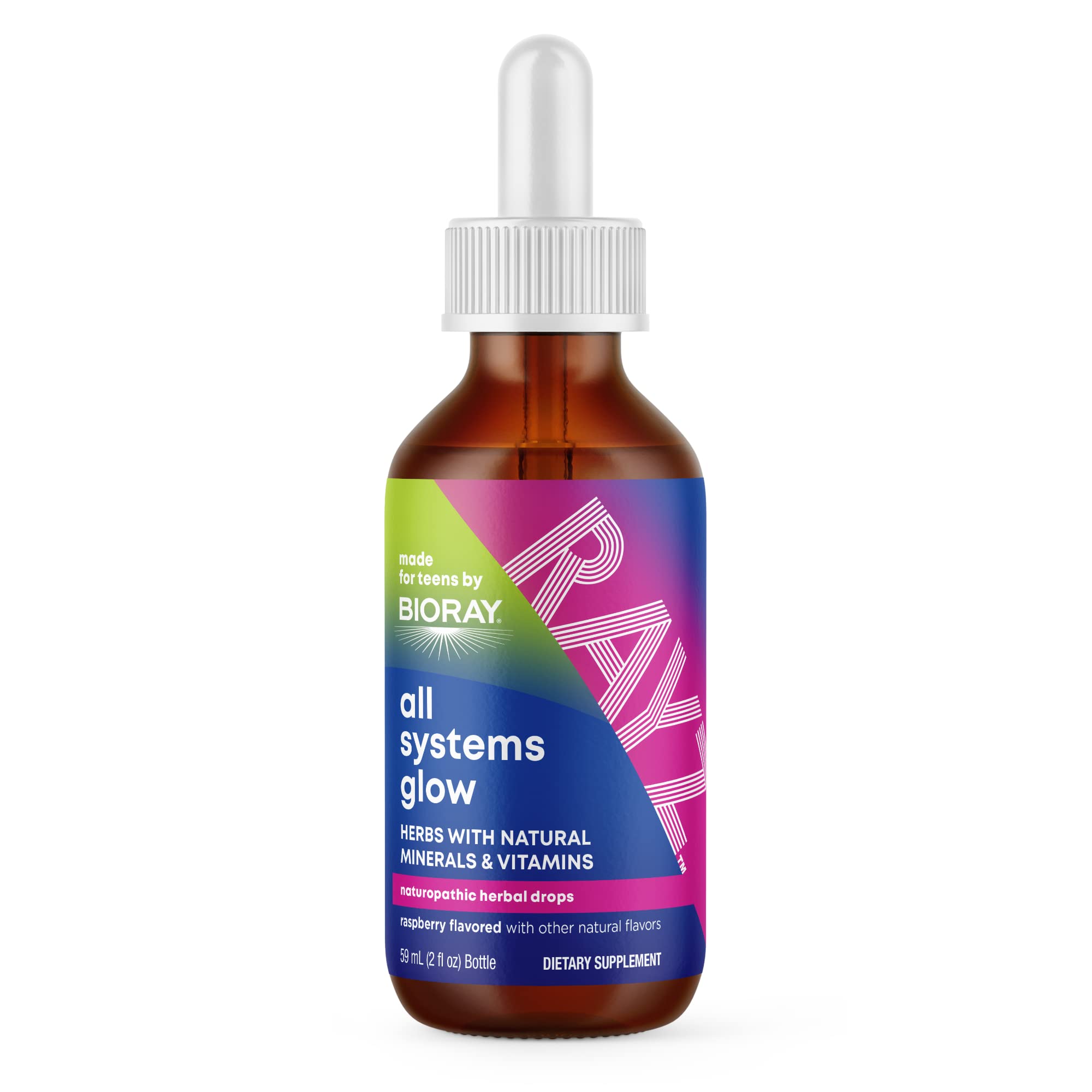 BIORAY RAYZ All Systems Glow, Raspberry Flavor - 2 fl oz - Convenient Source of Vitamins & Minerals for Teens 12-18 Years Old BIORAY Au supplements