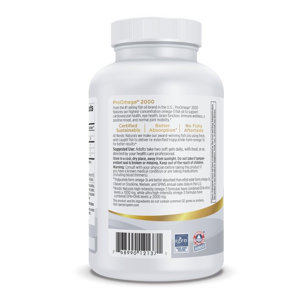 Nordic Naturals ProOmega 2000, Lemon Flavor - 120 Soft Gels - 2150 mg Omega-3 - Ultra High-Potency Fish Oil - EPA & DHA - Promotes Brain, Eye, Heart, & Immune Health - Non-GMO - 60 Servings Nordic Naturals Au supplements