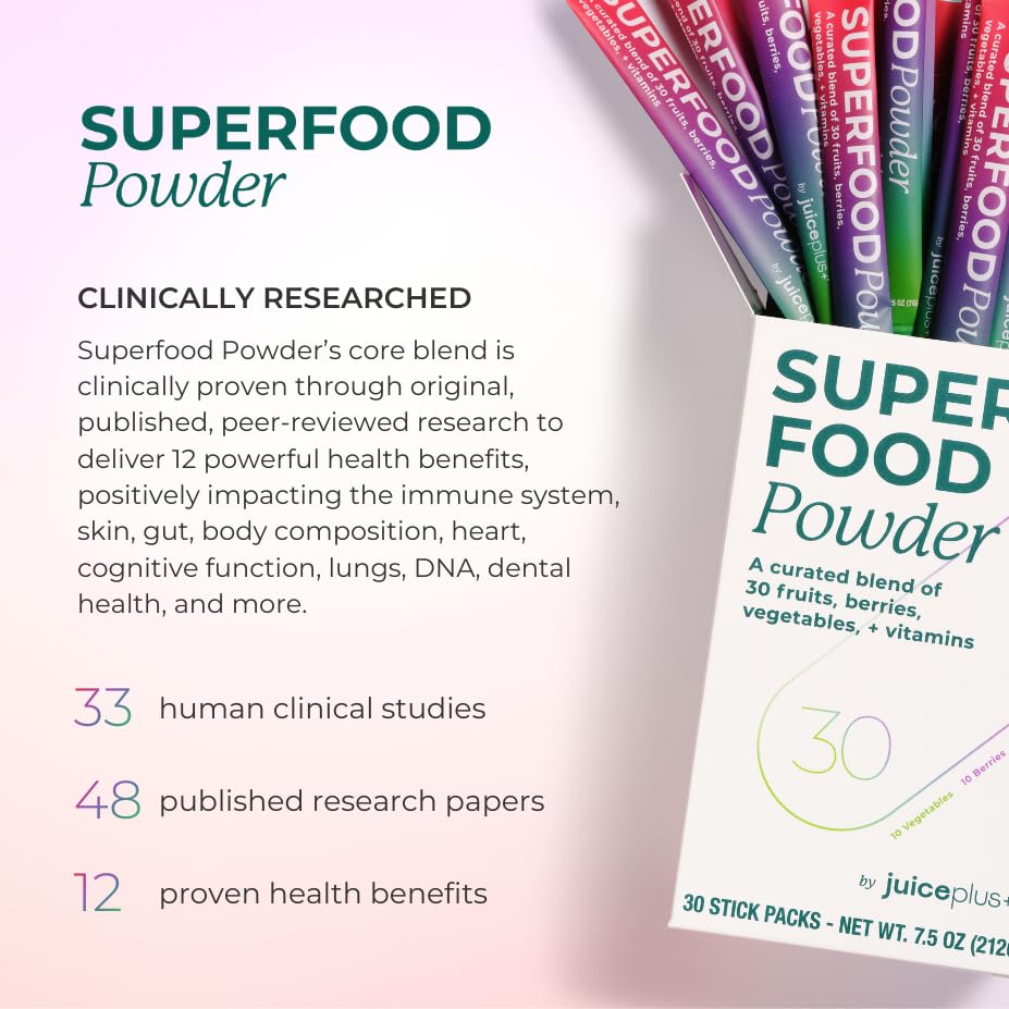 Juice Plus+ - Superfood Powder - Drink with 30 Fruits Berries Veggies Plant Vitamins for Refreshing Immune Wellness Boost - 30 Stick Packs Juice Plus+ Au supplements