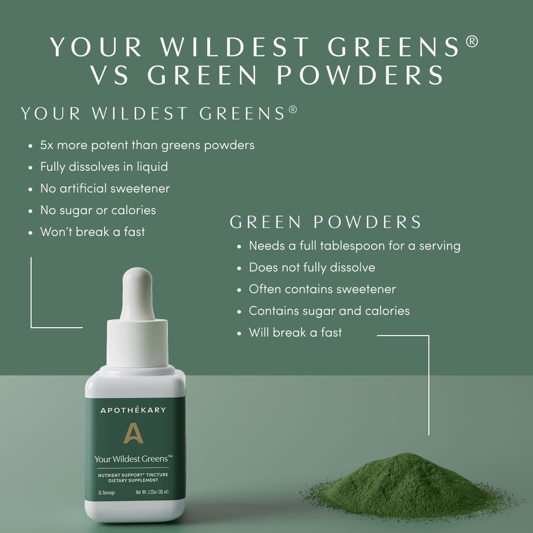 Apothékary Your Wildest Greens Herbal Liquid Drops, All-in-One Daily Superfood Supplement, Vitamin & Mineral Support, 5X Potency of Greens Powders, Sugar Free, Calorie Free, (15 Servings) 1.22oz Apothékary Au supplements