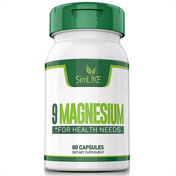 Magnesium Supplement with 9 Forms of High Absorption Magnesium Glycinate, L-threonate, Citrate, Malate and More for Muscle, Brain Support, Non-GMO, Gluten & Soy Free, 60 Capsules Simlike Au supplements