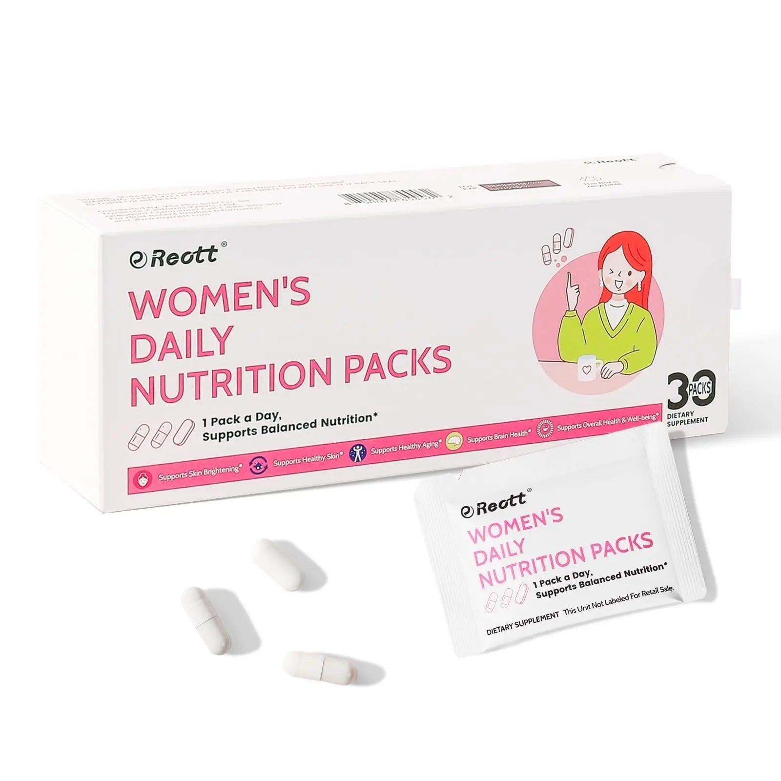 Women's Daily Vitamin Packs with Collagen Peptide, PQQ, 4-IN-1 Multivitamins For Women Health Supports Immune Health, Skin, Brain REOTT Au supplements
