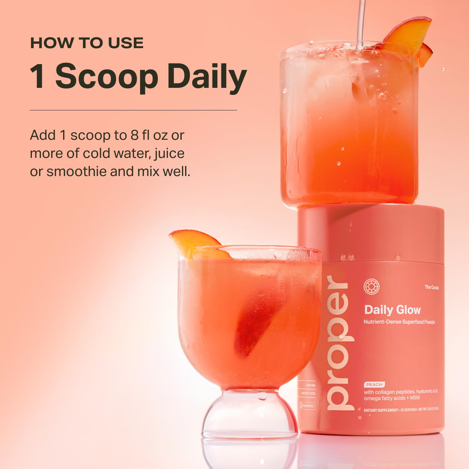 Proper, The Corals Daily Glow Beauty Blend - Nutrient Dense Superfood Powder with Collagen Peptides, Hyaluronic Acid Powder, Vitamin C, and MSM. Hair, Skin, Nail Vitamin Supplement for Women & Men Proper Au supplements