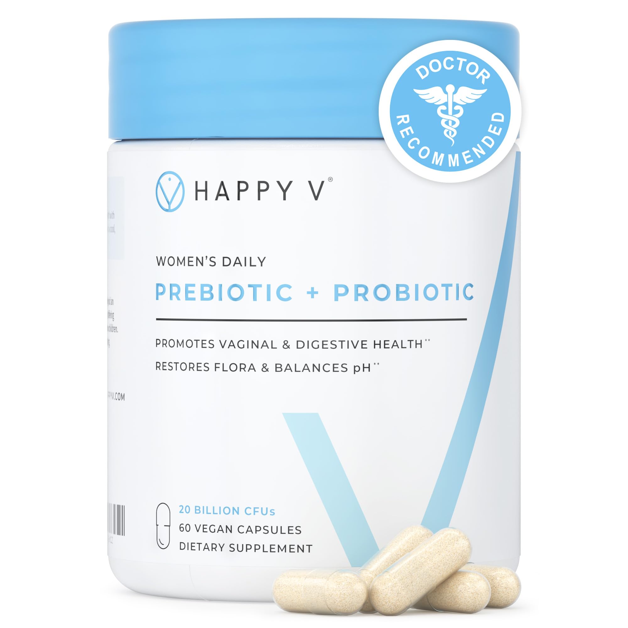 Happy V Dr. Formulated Vaginal Probiotics for Women Odor & Itch Support, Urinary & Gut Health, pH Balance | Womens Daily Probiotic with Patented Prebiotics & Lactobacillus for Feminine Wellness Happy V Au supplements