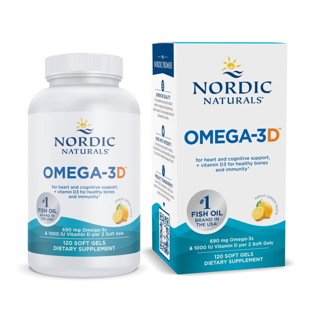 Nordic Naturals Omega-3D, Lemon Flavor - 120 Soft Gels - 690 mg Omega-3 + 1000 IU Vitamin D3 - Fish Oil - EPA & DHA - Immune Support, Brain & Heart Health, Healthy Bones - Non-GMO - 60 Servings Nordic Naturals Au supplements