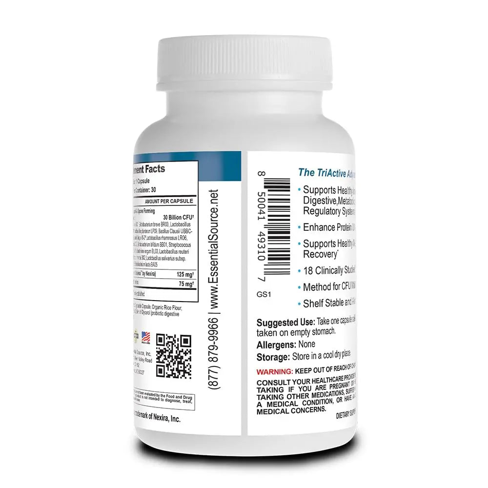 Essential Source TriActive Biotics for Men - Probiotic Capsules, 30 Billion CFU with Prebiotics & Blue Spirulina, Shelf Stable, Allergen Free, Digestive & Immune Support, 30 Count Essential Source Au supplements