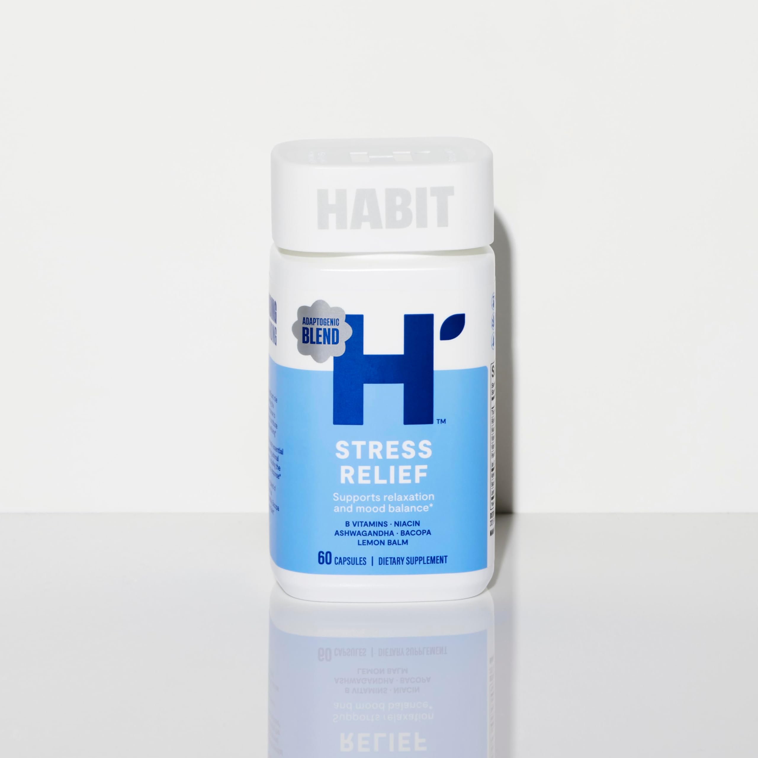 Habit Stress Relief Supplement (60 Capsules) - New Look, Supports Relaxation & Mood Balance, Vitamin B, Adaptogens, Lemon Balm, Calming, Vegan, Non-GMO (1 Pack) H' Habit Au supplements